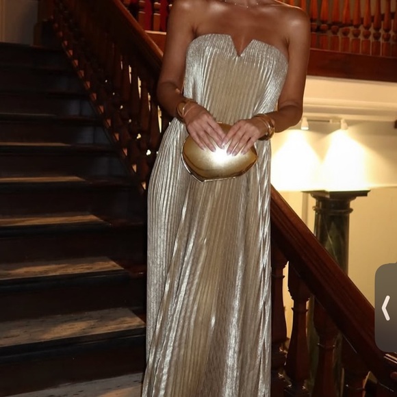 L'IDEE Black Tie Gown Maxi Dress in Gold Shimmer Size US 2 NEW! New with tags! - Picture 5 of 13